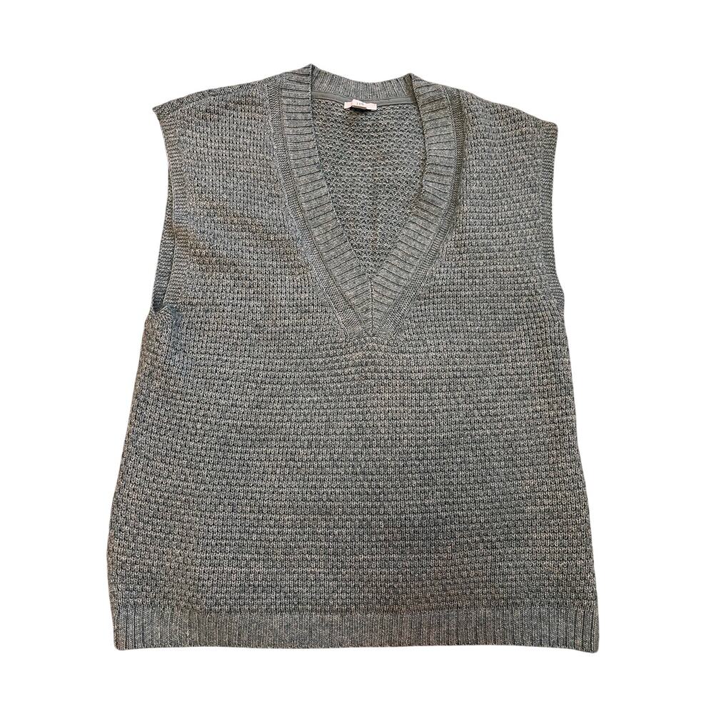 J Jill Chunky Knit Baggy Blue Green Vneck Sweater Vest. Small Academia Preppy